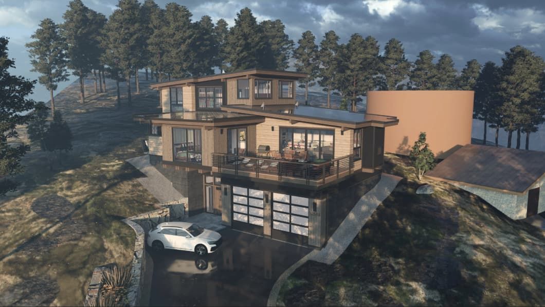 Image of a SketchUp rendering of a three-story house