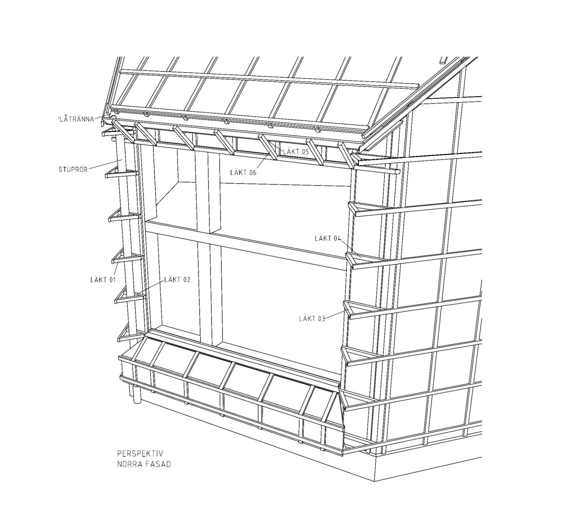 SKetchUp model showing exterior CLT construction details