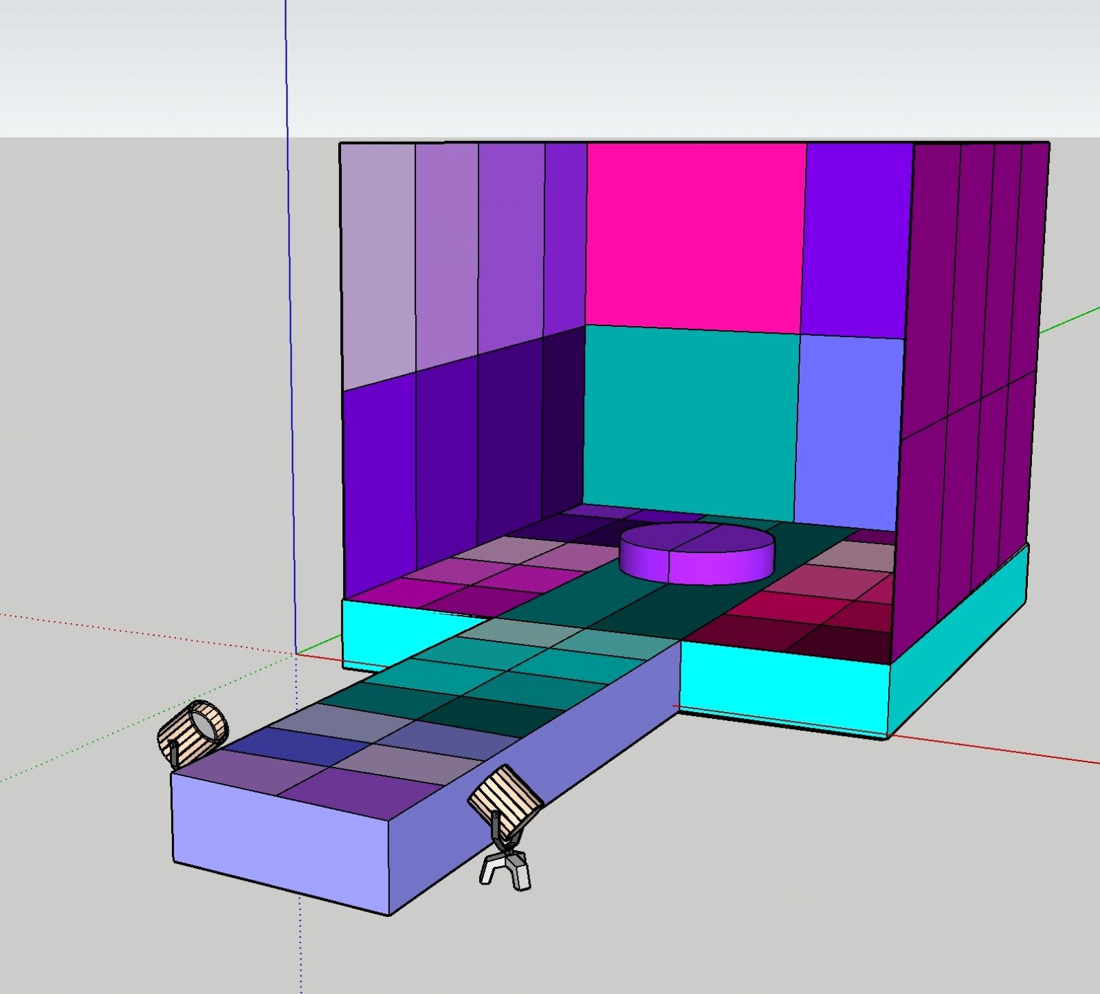 SketchUp model of a colorful stage created during a Project Spectrum class.