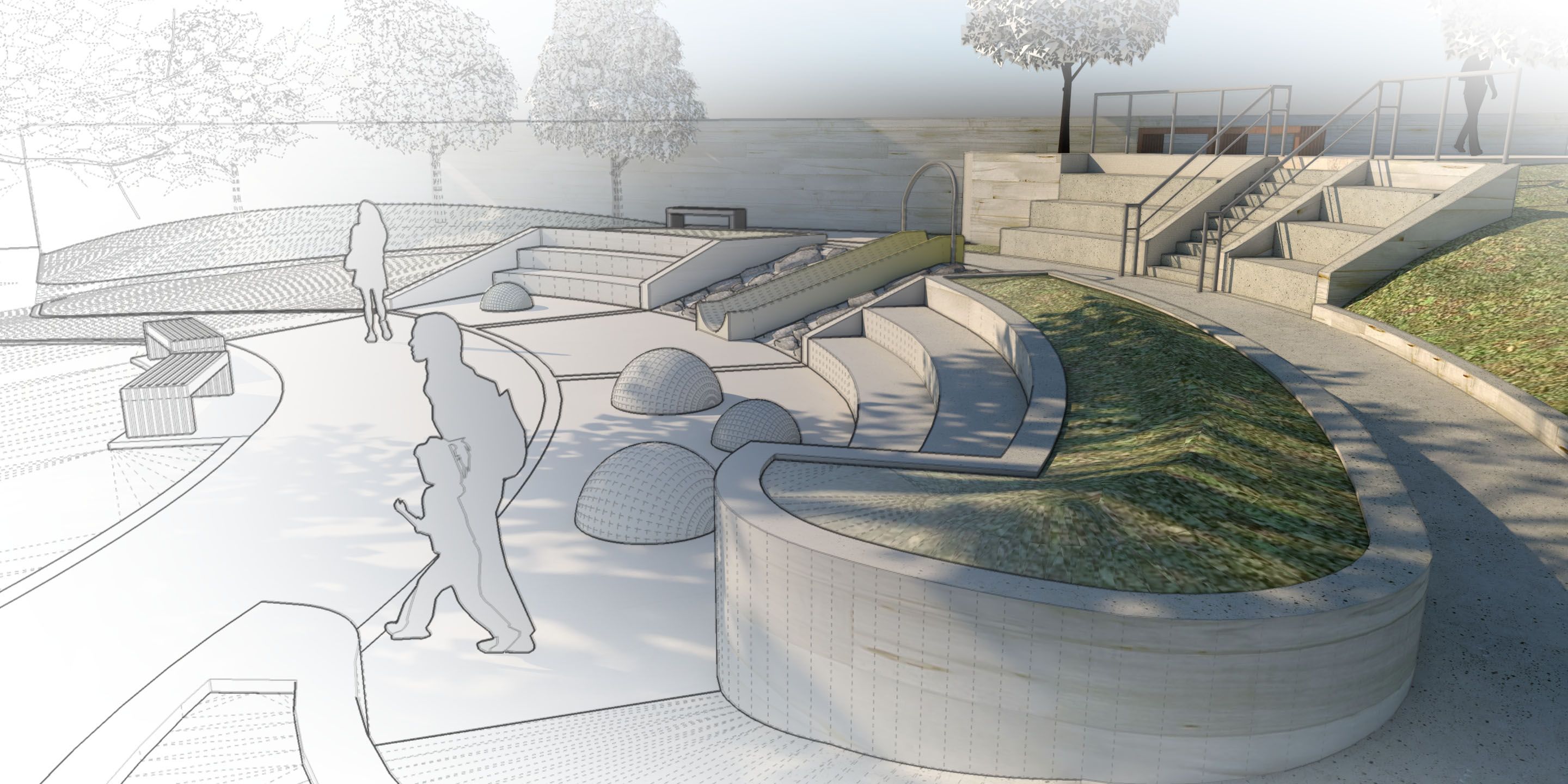 SketchUp view of park with scale figures
