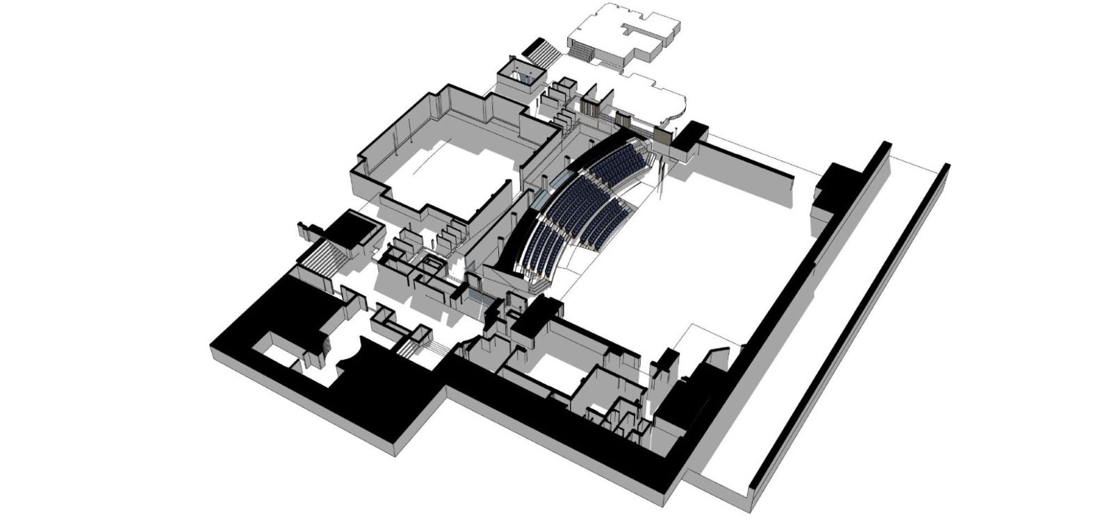 SketchUp section cut of Chaillot National Theater of Dance. Image courtesy of Clé Millet.