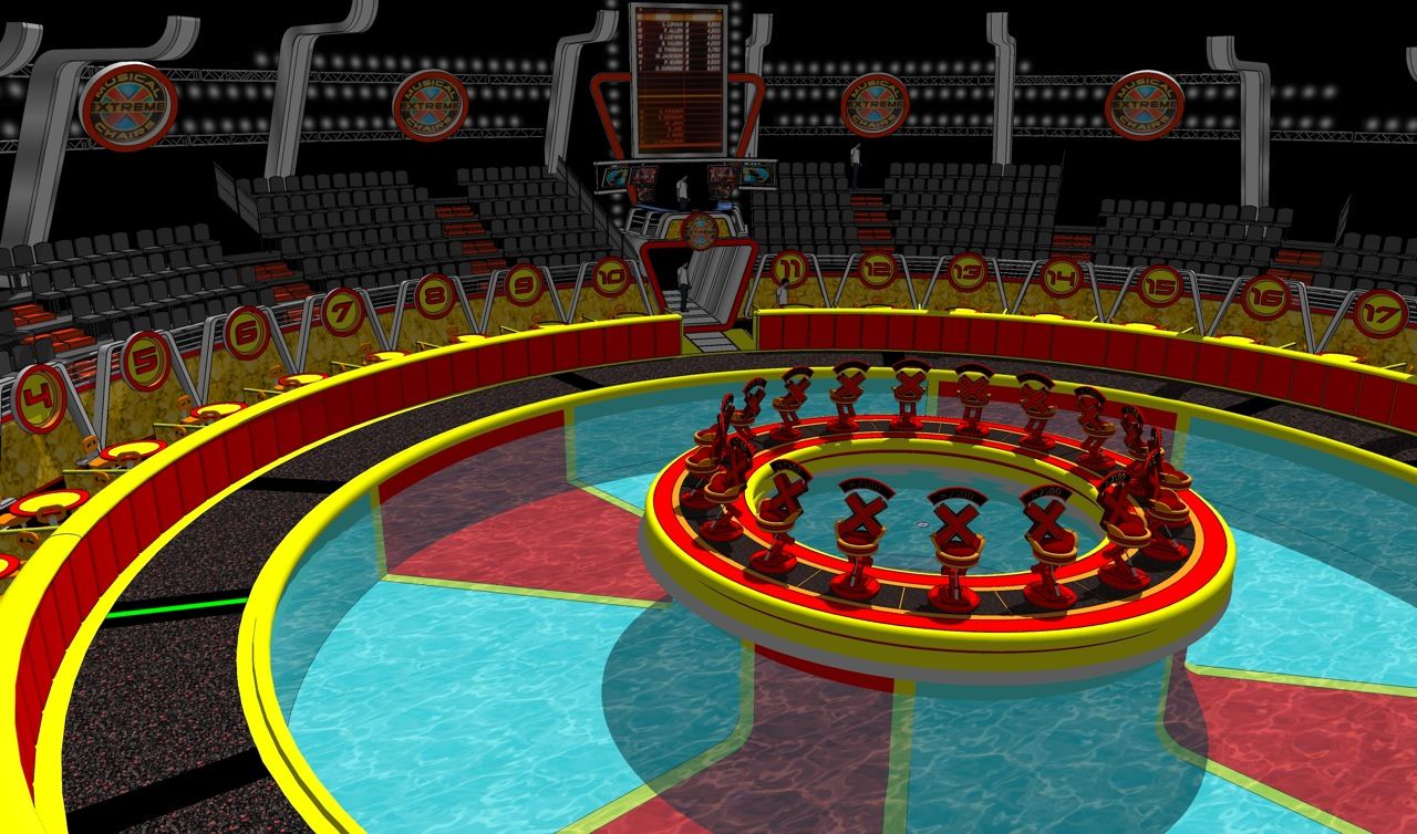 A concept design for an "extreme musical chairs" variety show