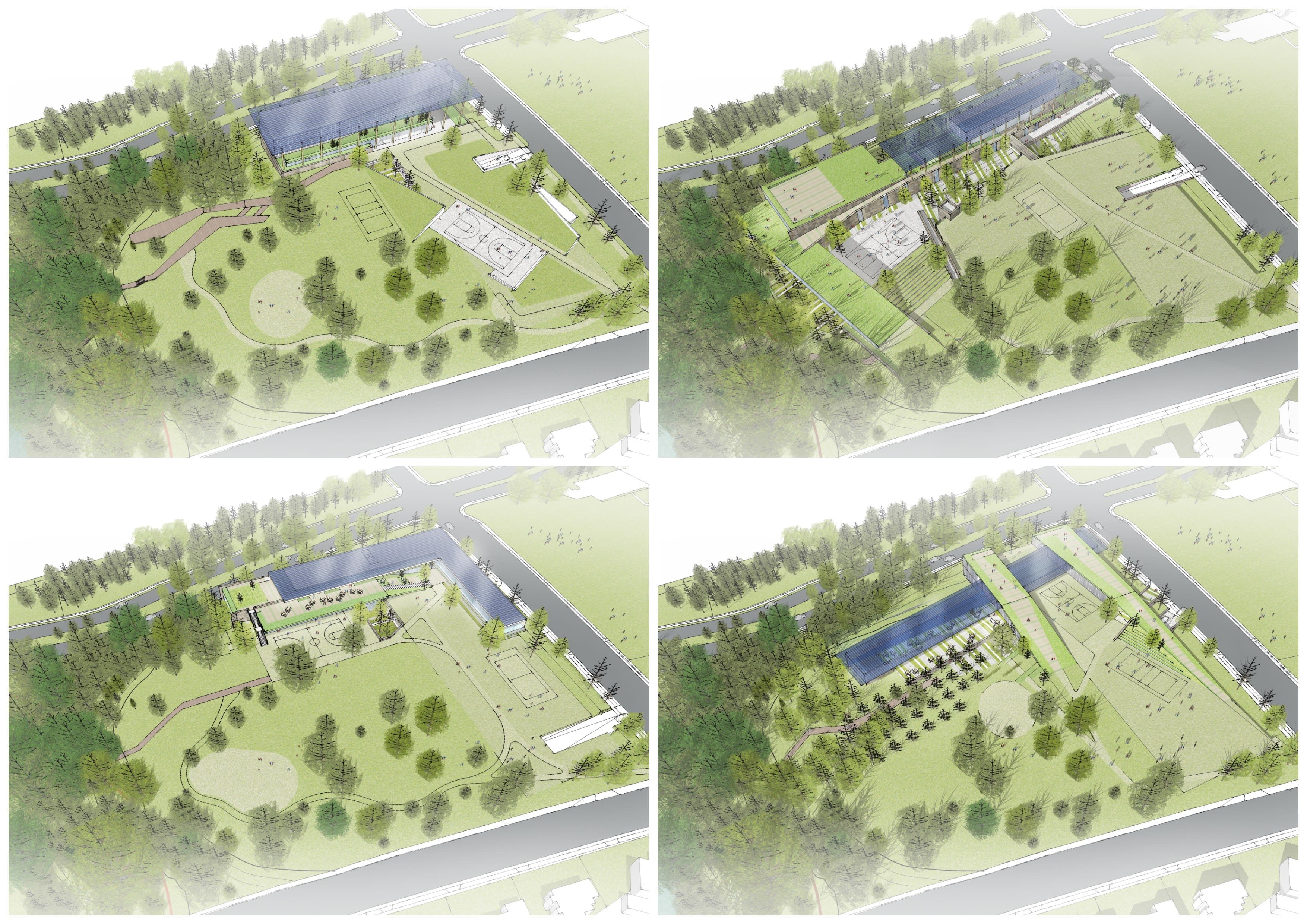 Collage of four images showing the different design schemes Andres presented
