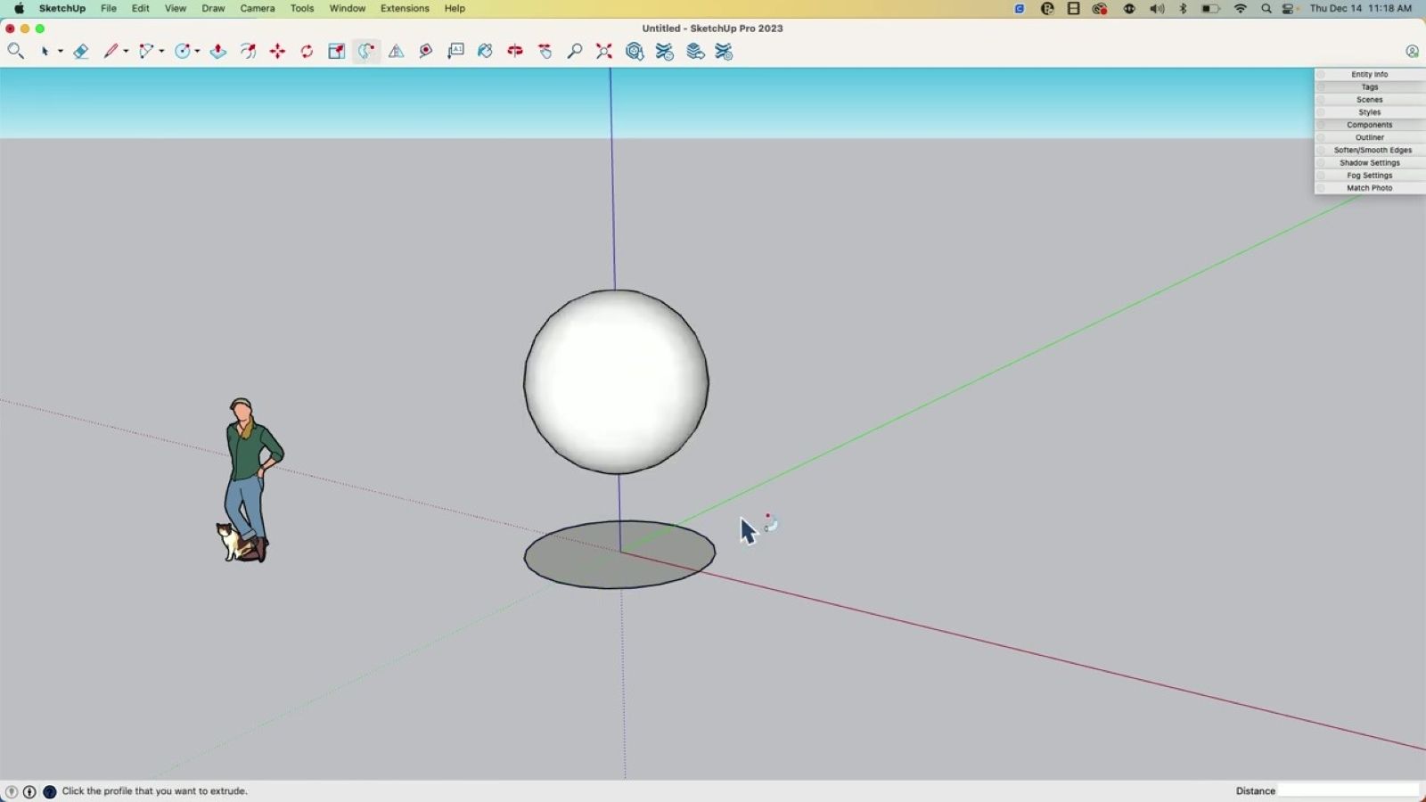 Screenshot of SketchUp UI showing a plain white sphere.