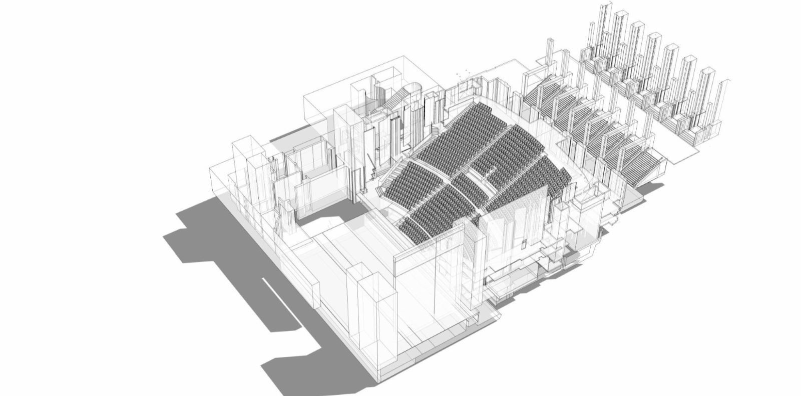 SketchUp view of the Chaillot National Dance Theater performance space. Image courtesy of Clé Millet.