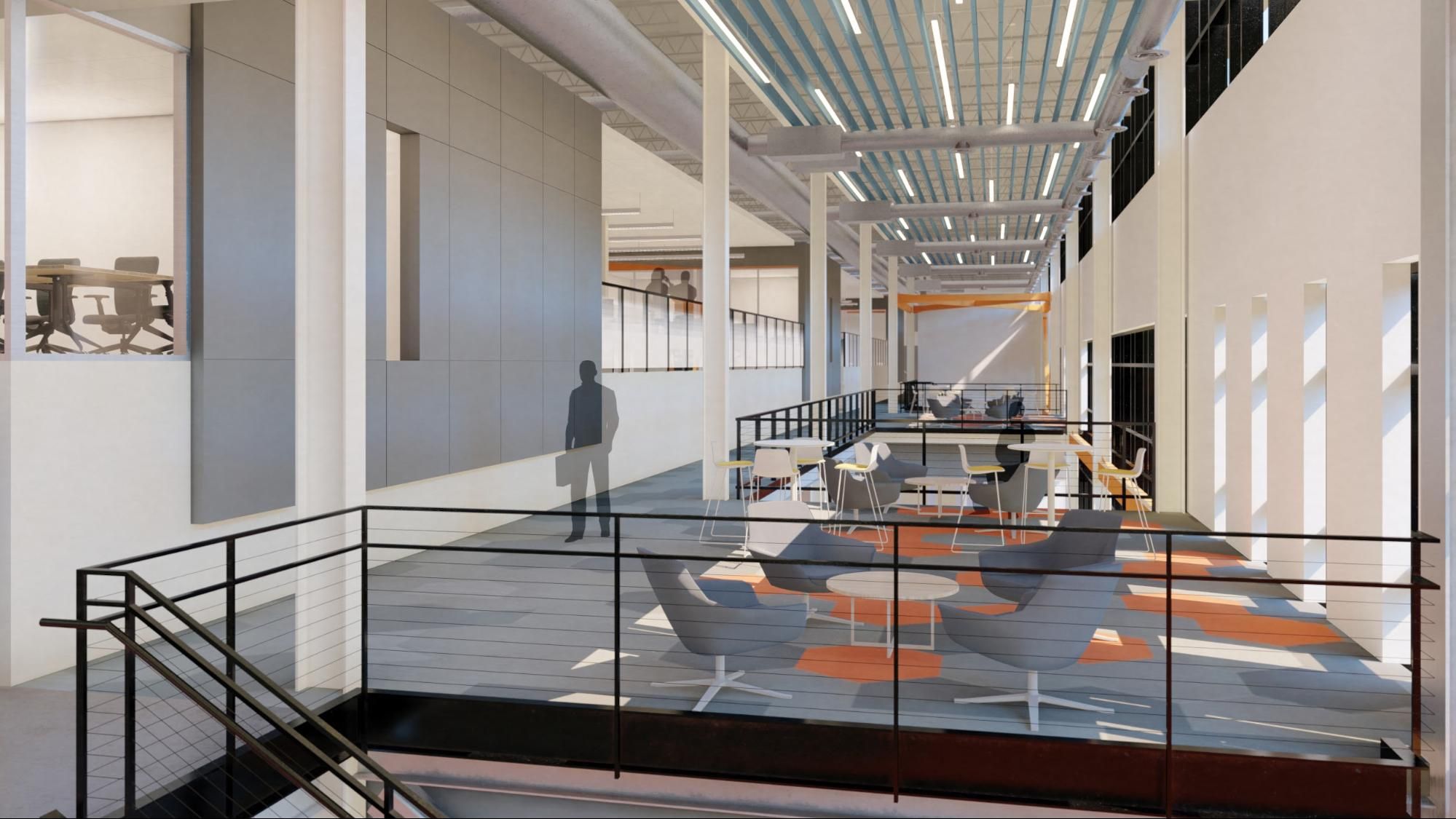 Aldevron interior building with mechanical distribution systems on display
