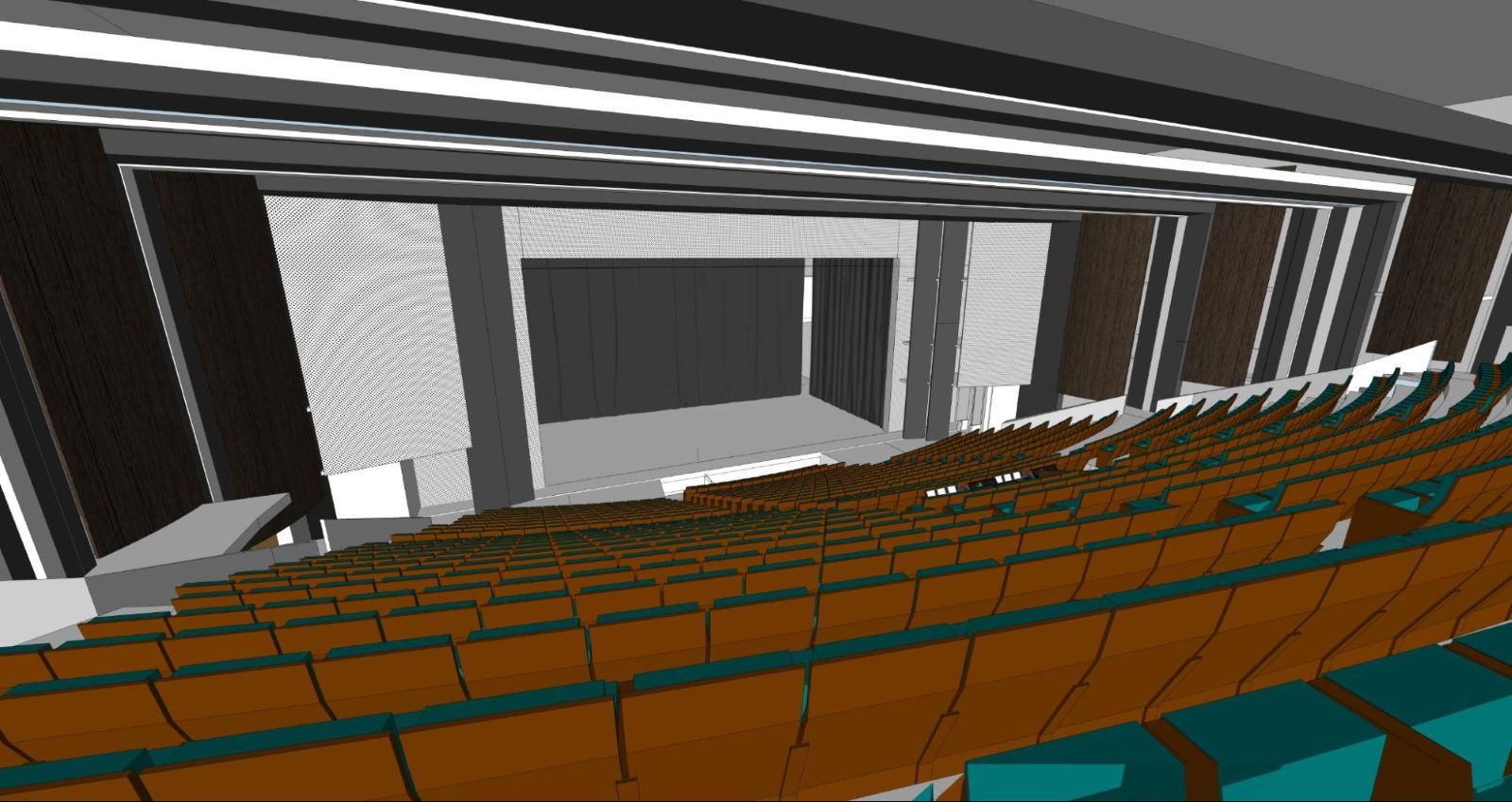 SketchUp view of the Chaillot National Dance Theater performance space. Image courtesy of Clé Millet.