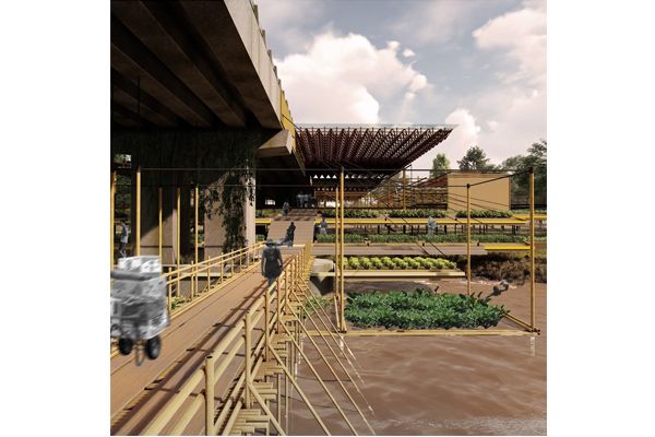 Almond’s design advocates the growth of seasonal vegetables, herbs and flowers, to generate income for the community. Agricul