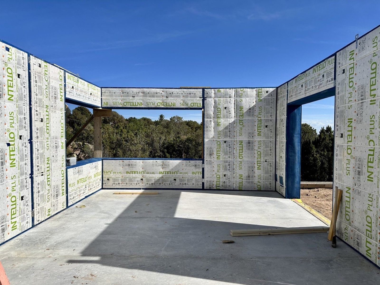 Interior of home in progress with B. PUBLIC Prefab wall panels.