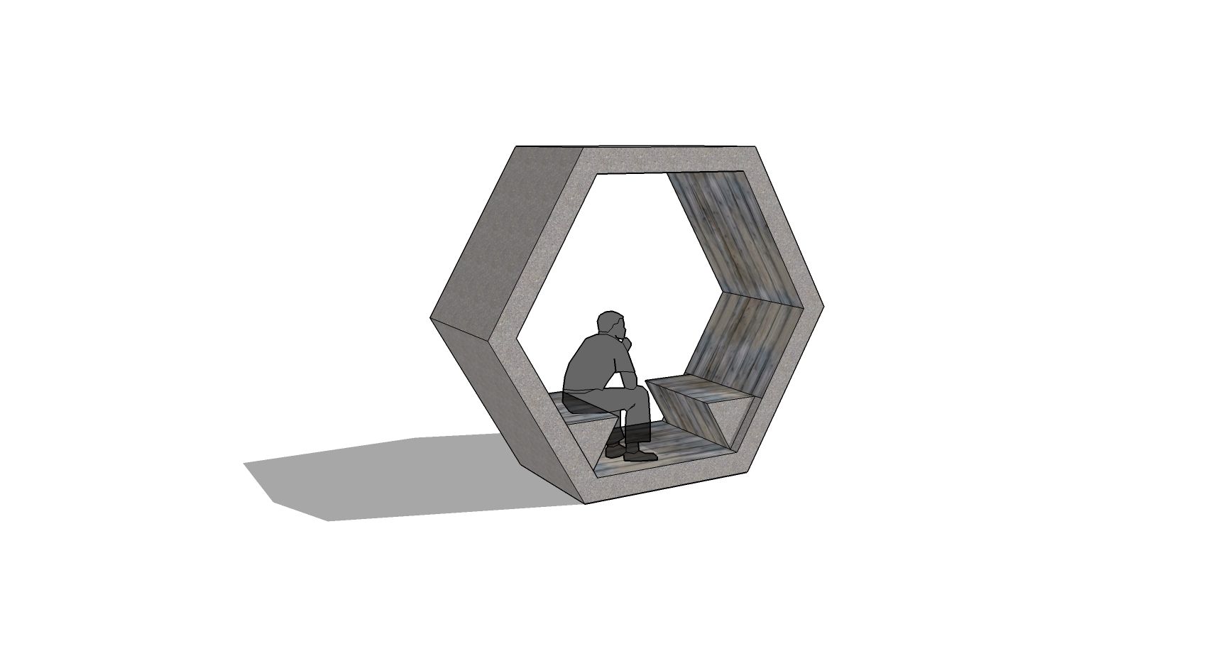 3D model of concrete and timber rings within the park