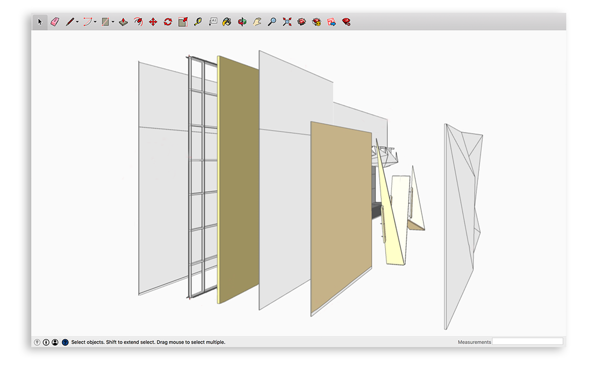 SKetchUp UI showing layers of a wall