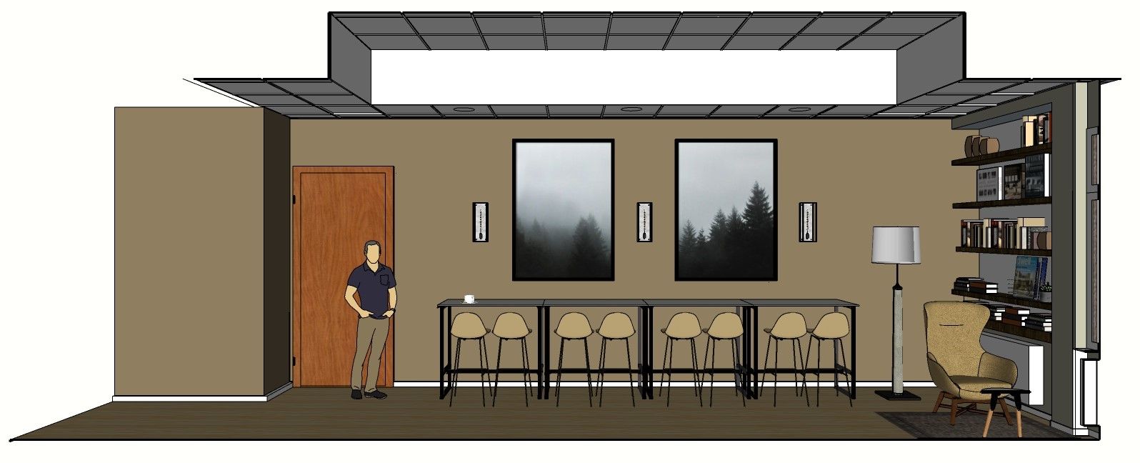 adjacent bookcases and seating area