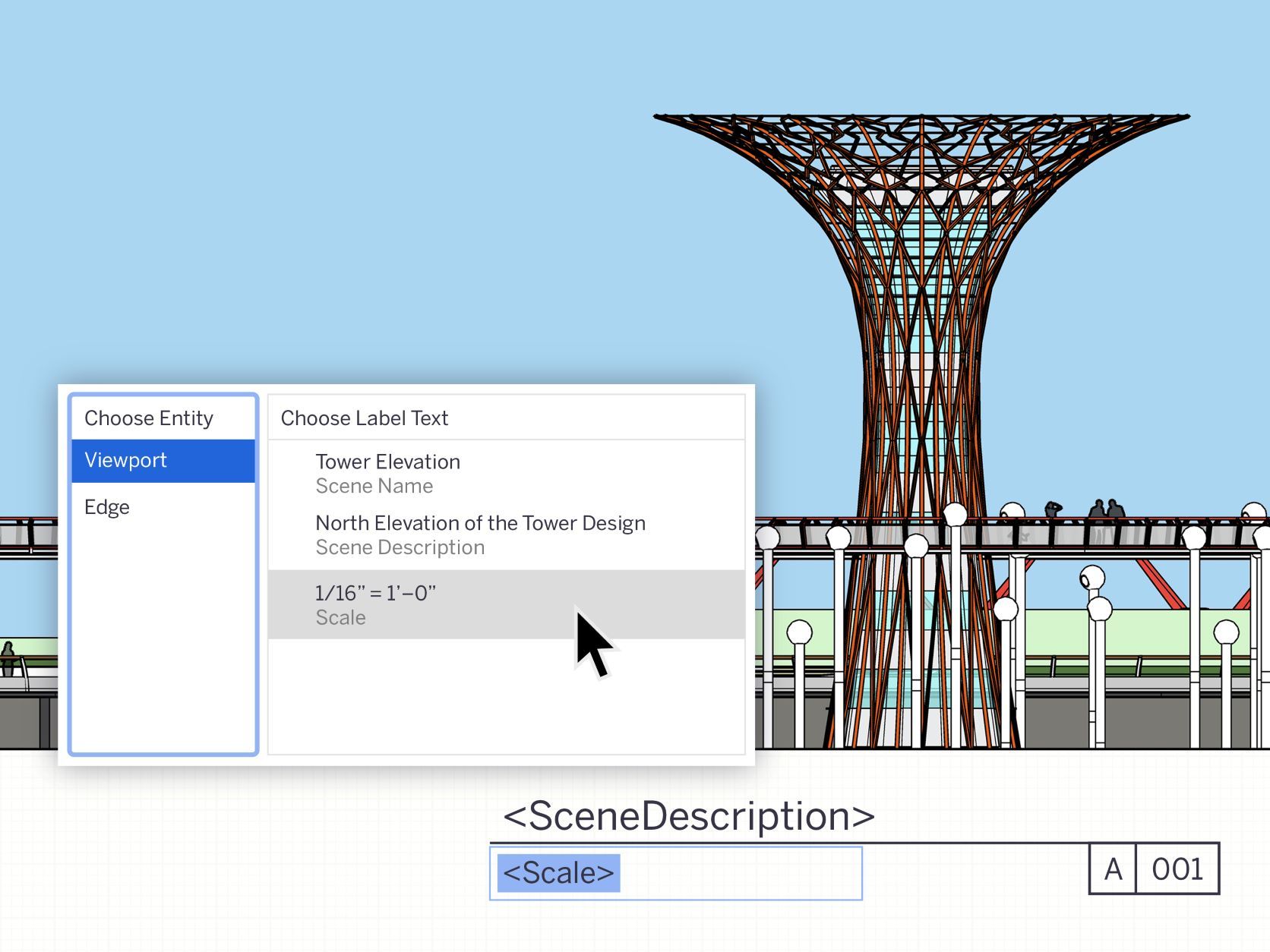 Image of viewport-based Auto-Text labels in LayOut