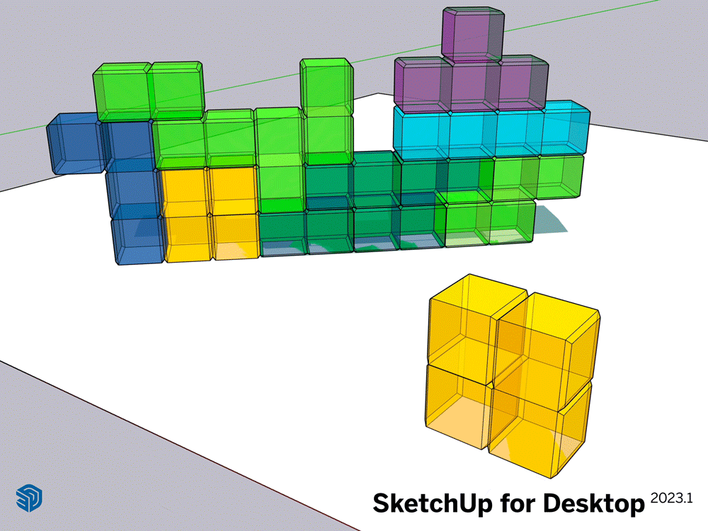 GIF demonstrating Snaps from SketchUp 2023.1 utilizing colored blocks