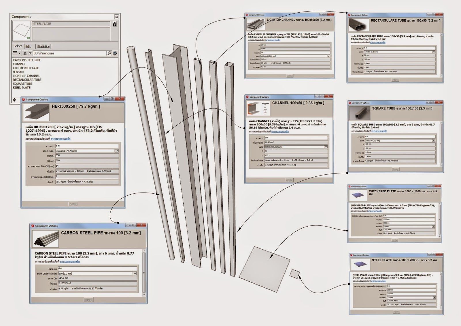 SketchUp components are virtual 3D objects that can include a wide range of specification data.