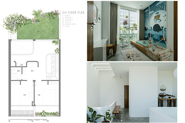 3rd-story floorplan, featuring two bedrooms, a garden, and an altar.