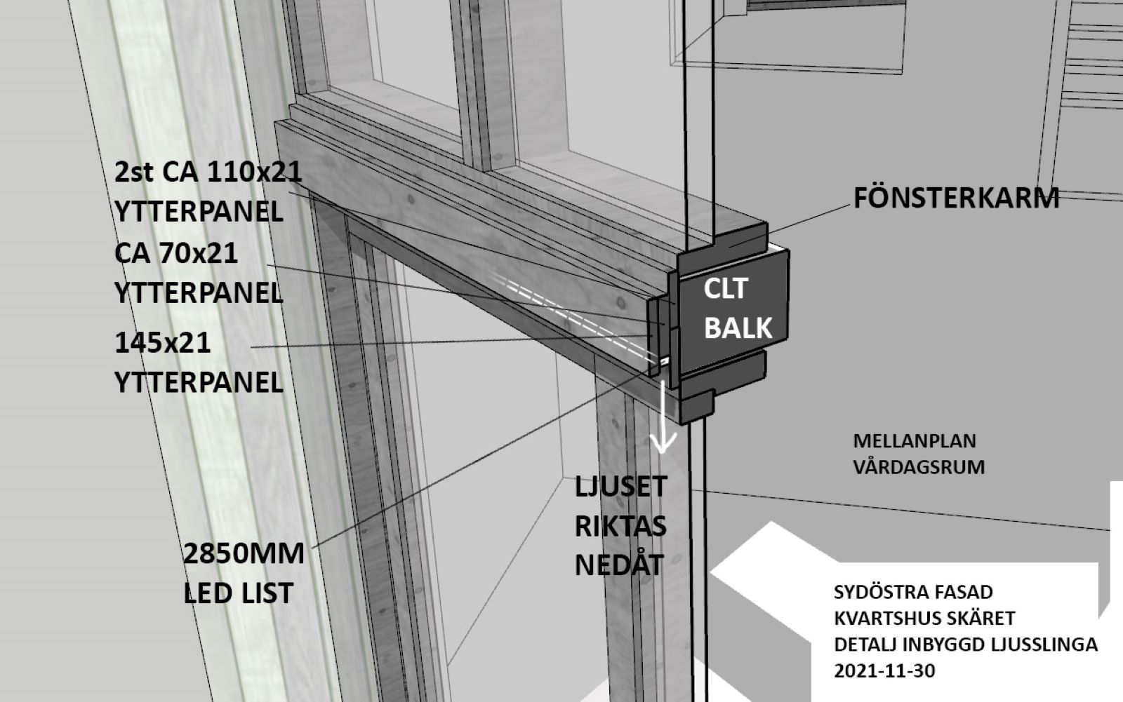 SketchUp model showing CLT construction details