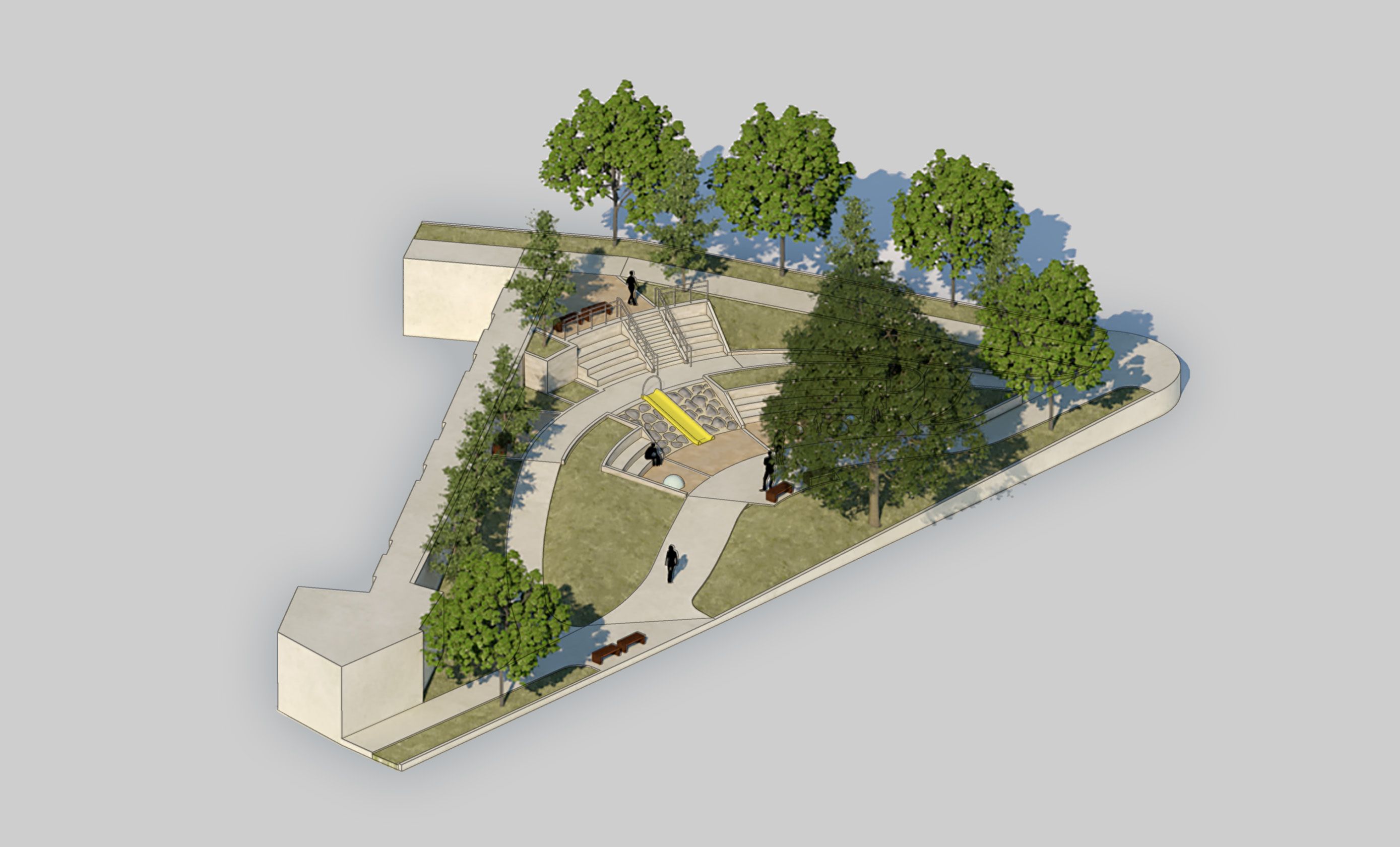 SketchUp view of a park with rendering
