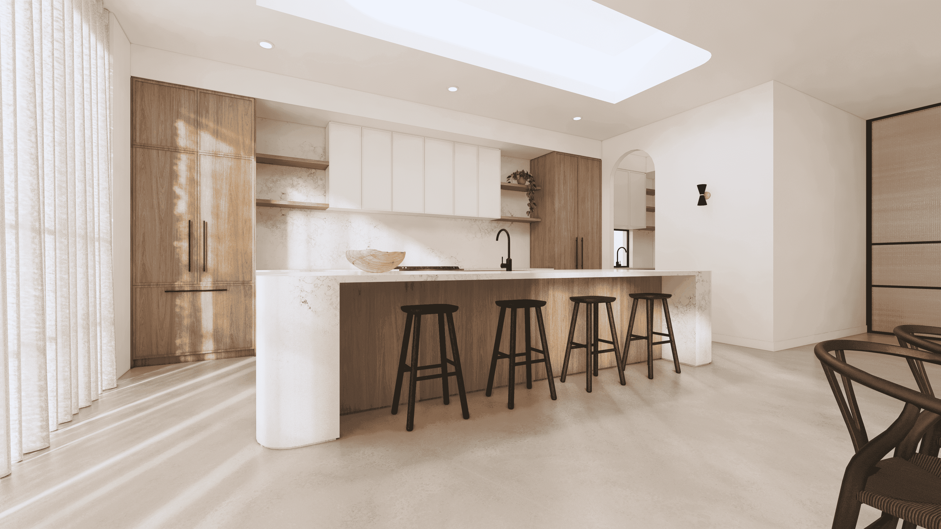 Rendering of a kitchen 3D model using Enscape.