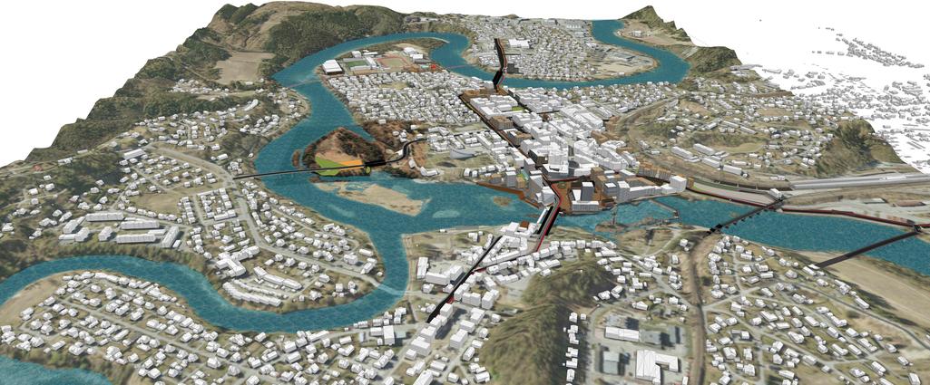 Aerial view of Hønefoss City Planning Project, Norway. Project collaboration between Rambøll landscape and DRMA architects.