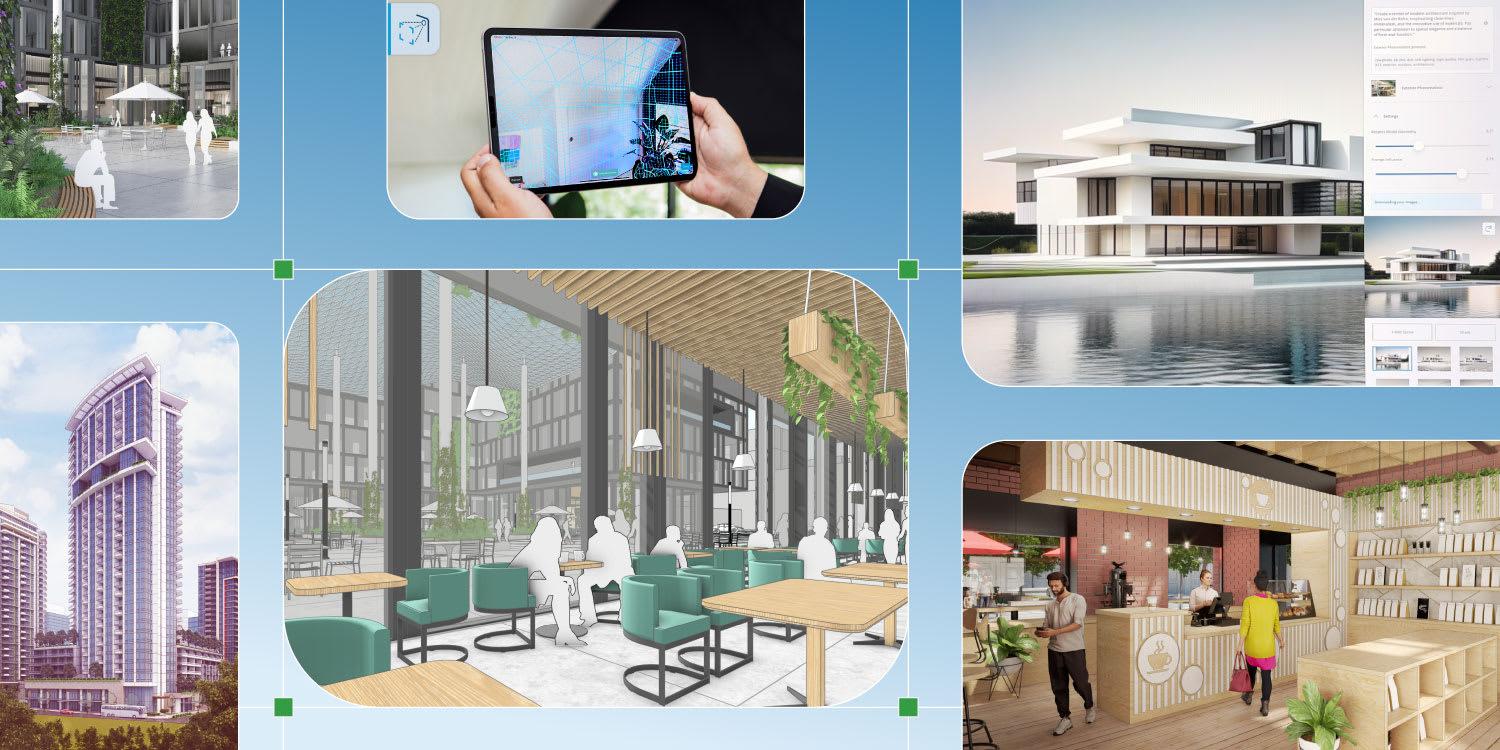 SketchUp による建物内装の 3D モデルのコラージュ