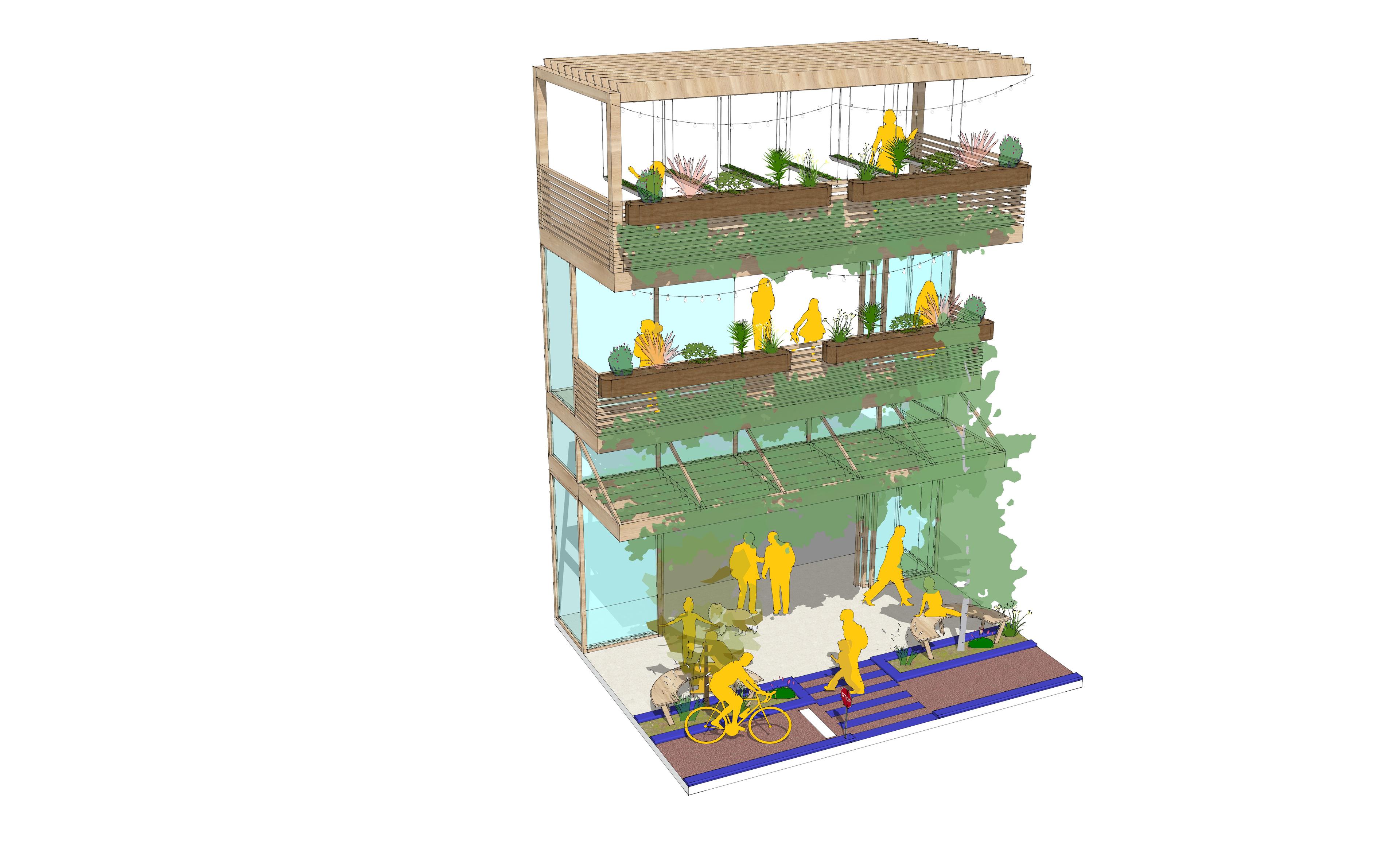 SketchUp model created by Raphaël Craverio of an indoor/outdoor space within a building.