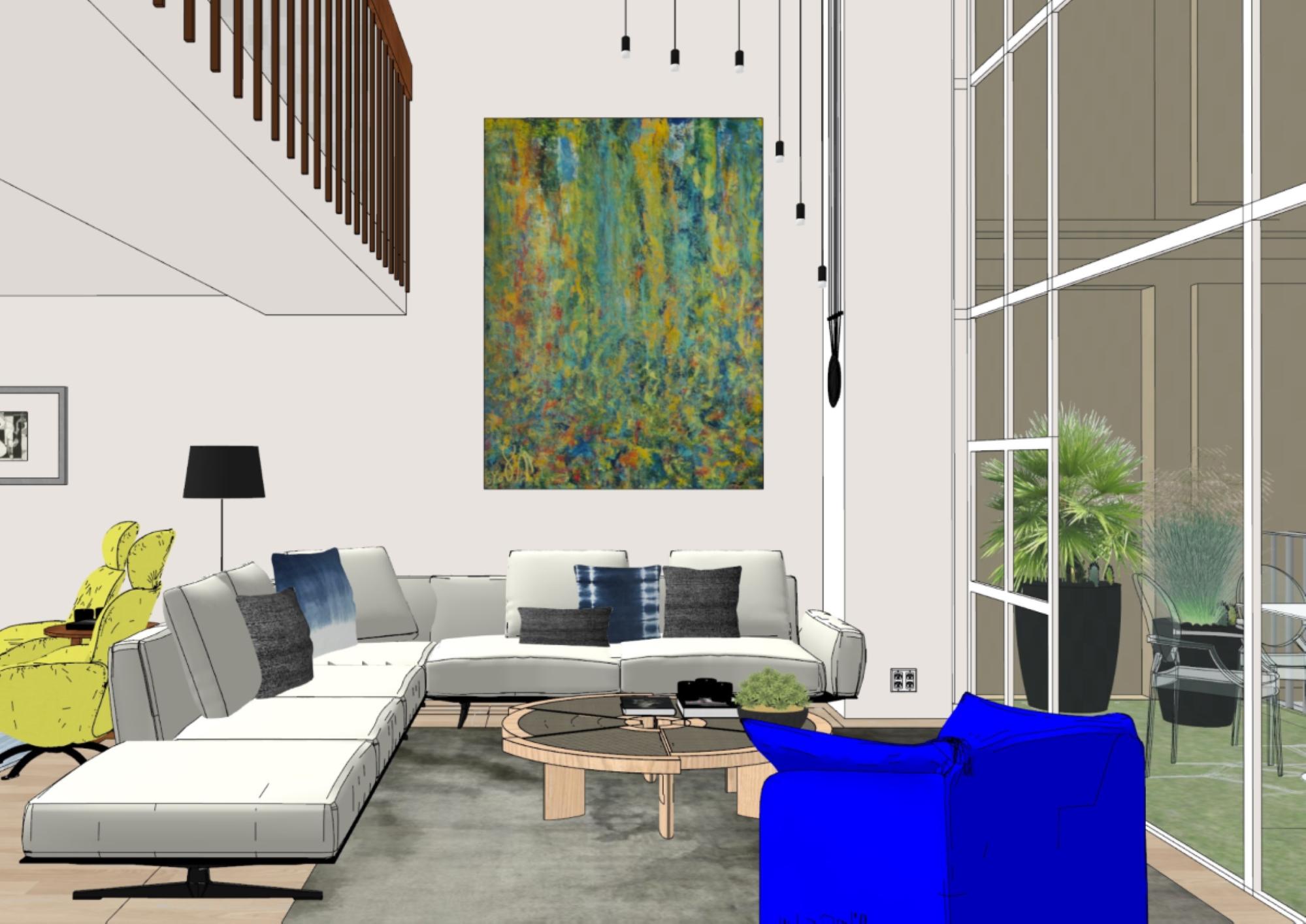Living room, modeled in SketchUp. Image courtesy of Isolina Mallon.