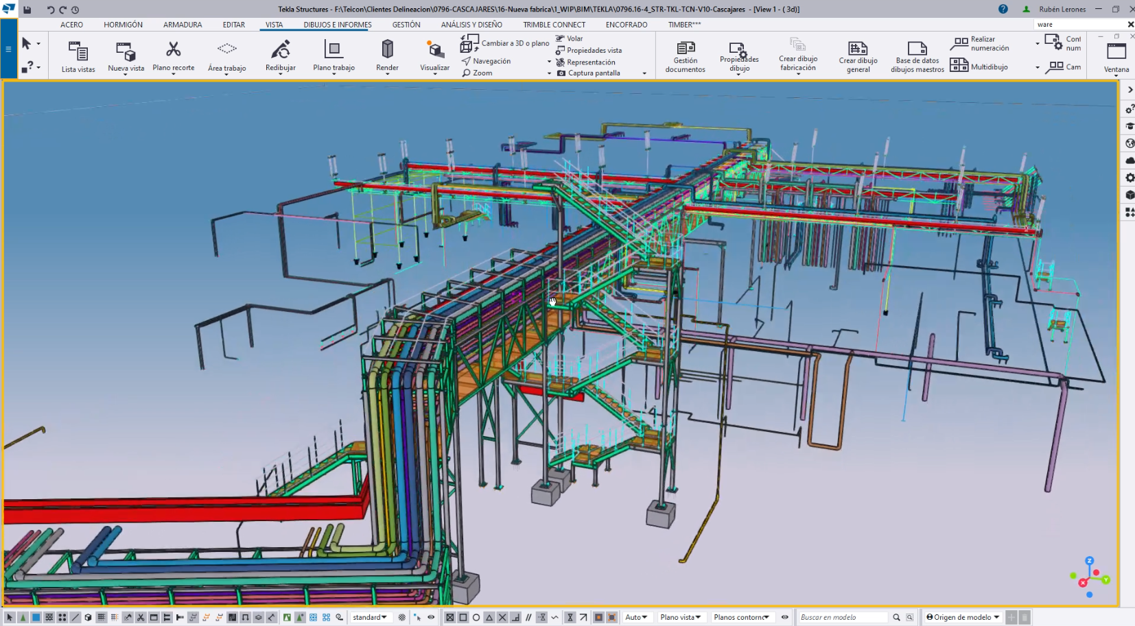 SketchUp model of the Cascajares production plant, showing one larger building adjacent to a smaller one.