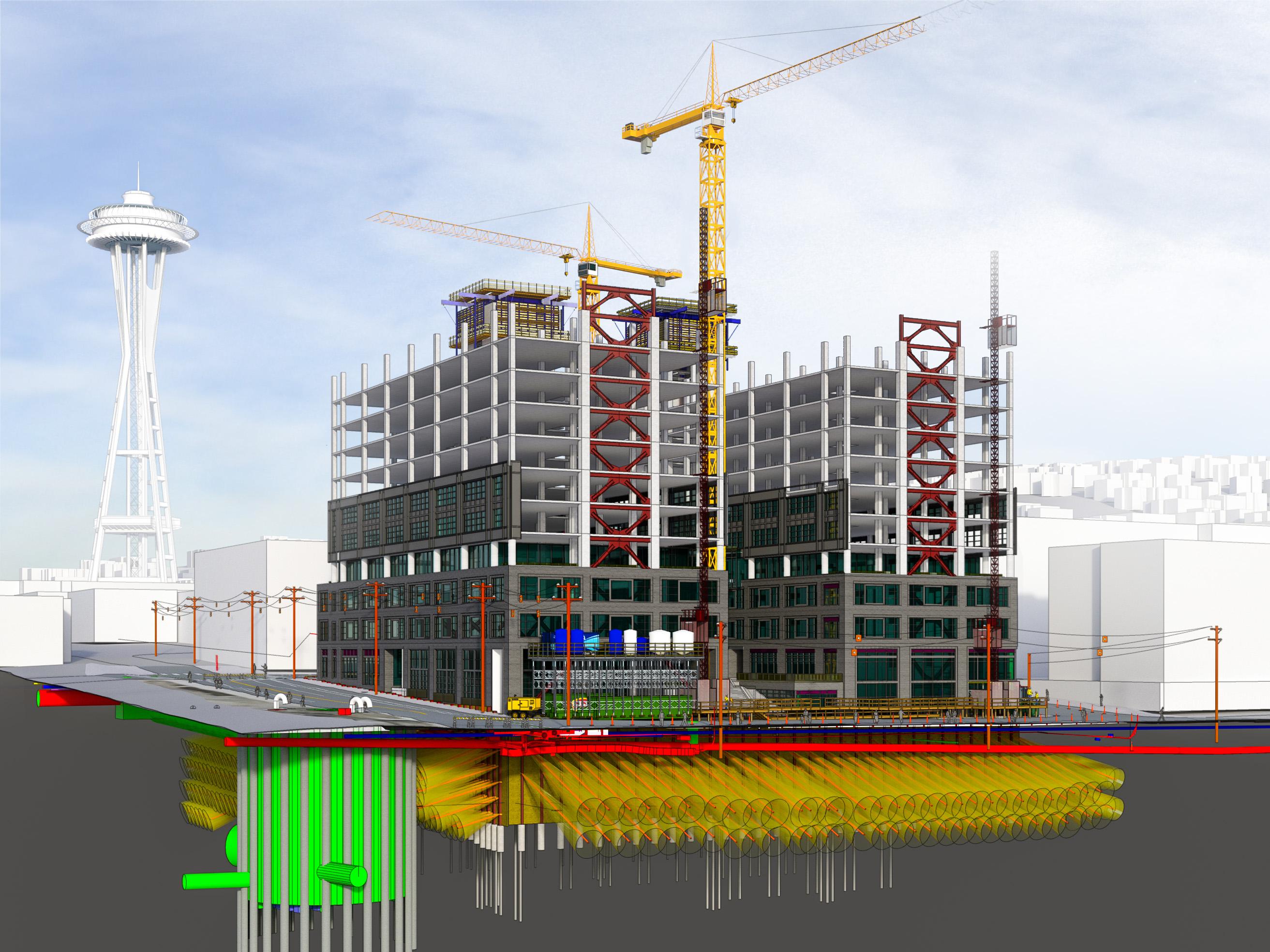 3D model of a large building project in process.
