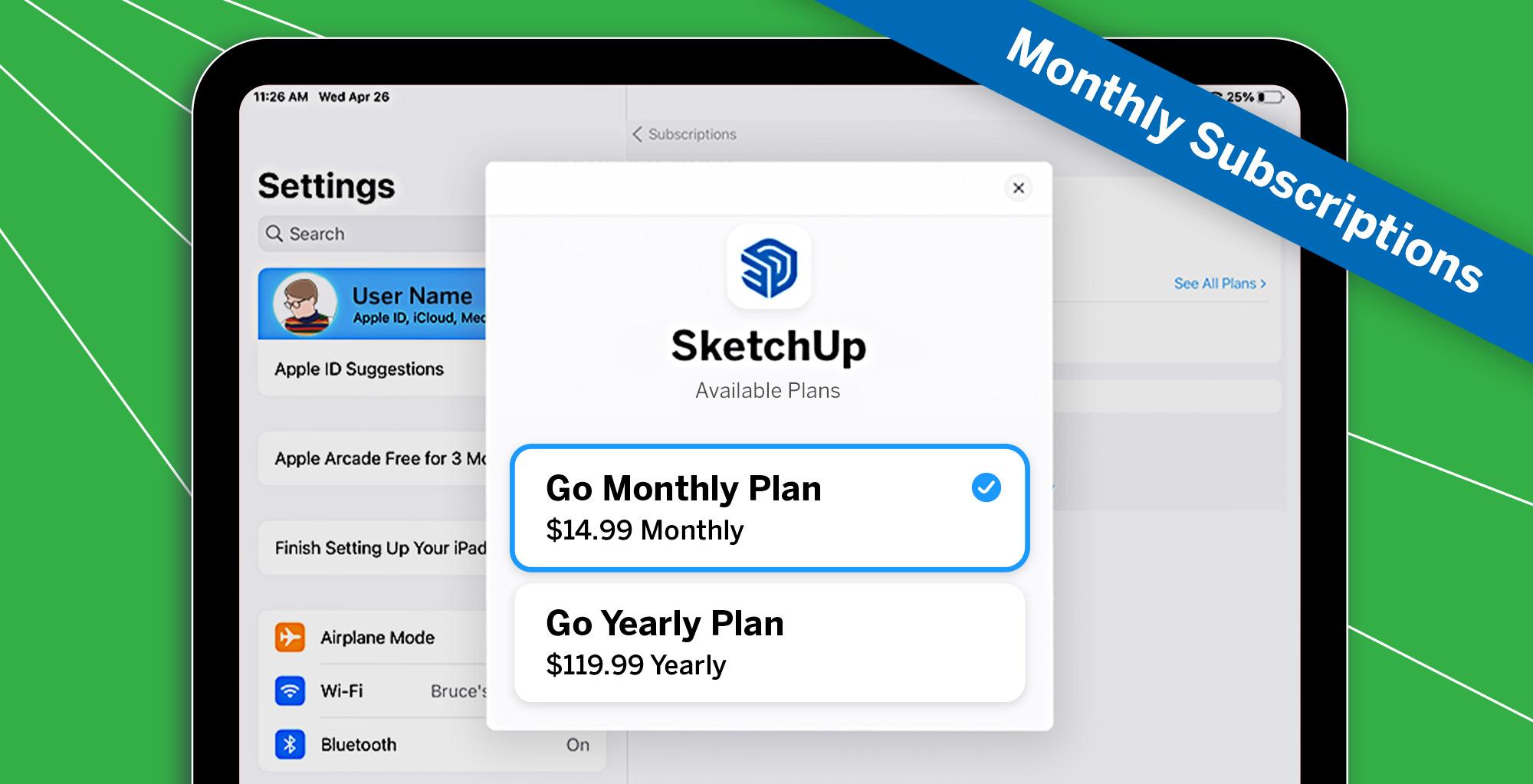 image showing Go Monthly plan option in iPad