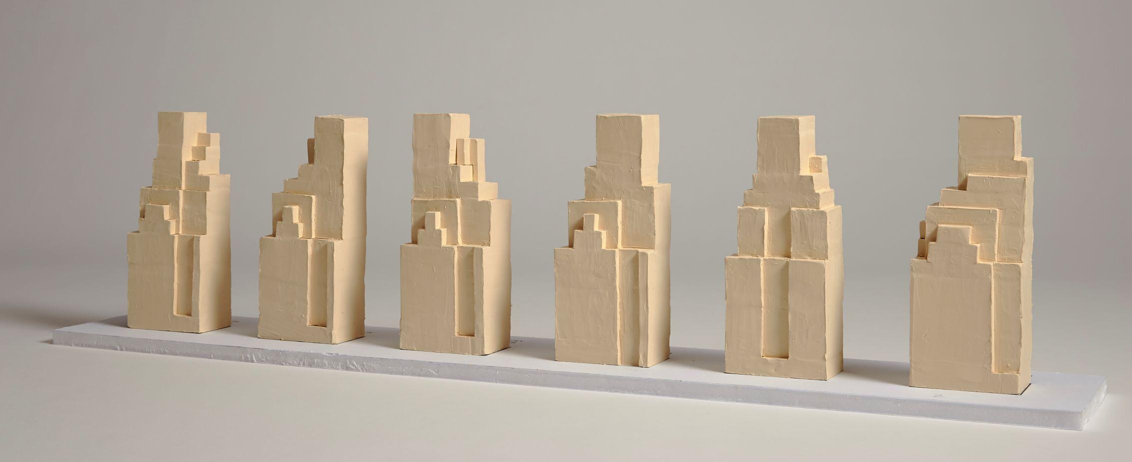 Close up of clay massing studies.
