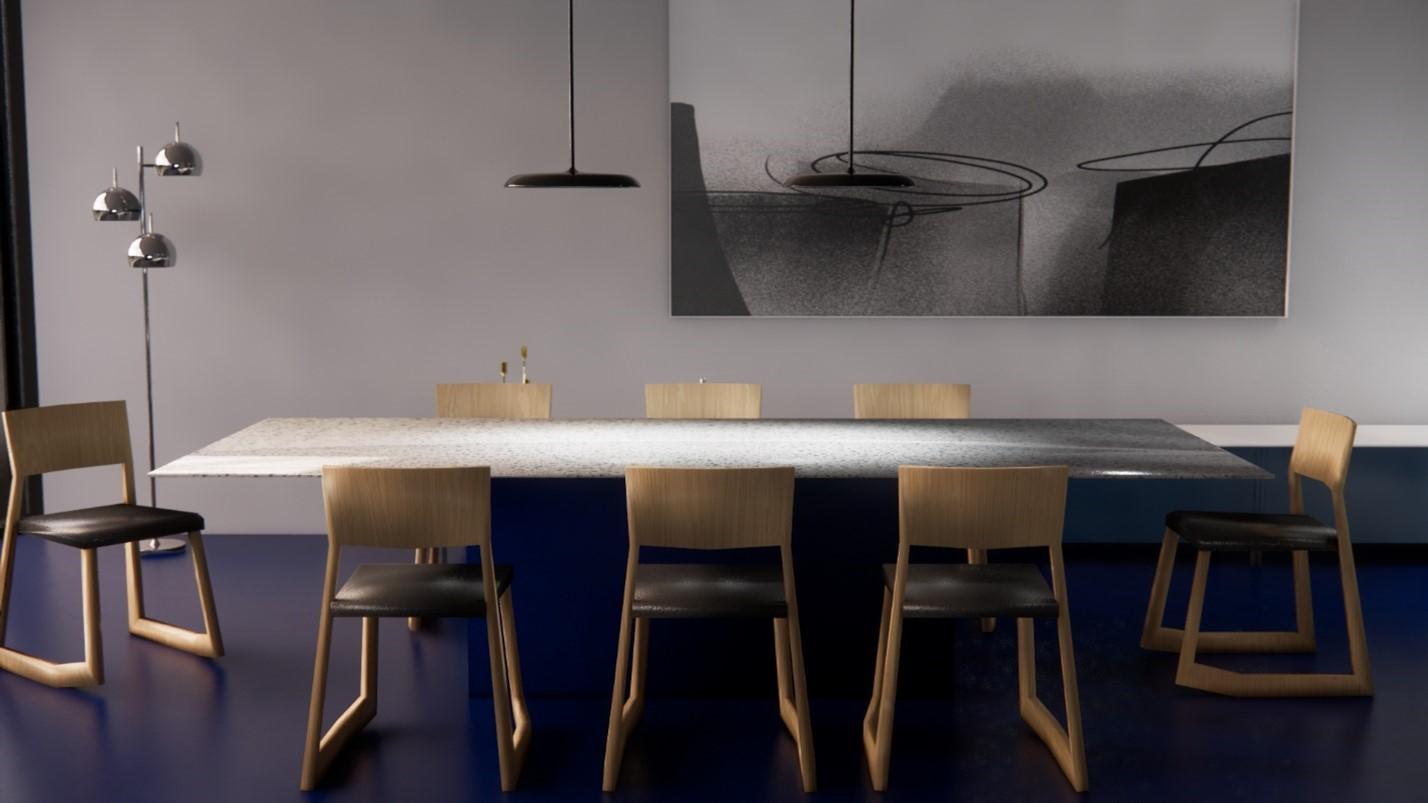 Rendering of table and chairs in Enscape