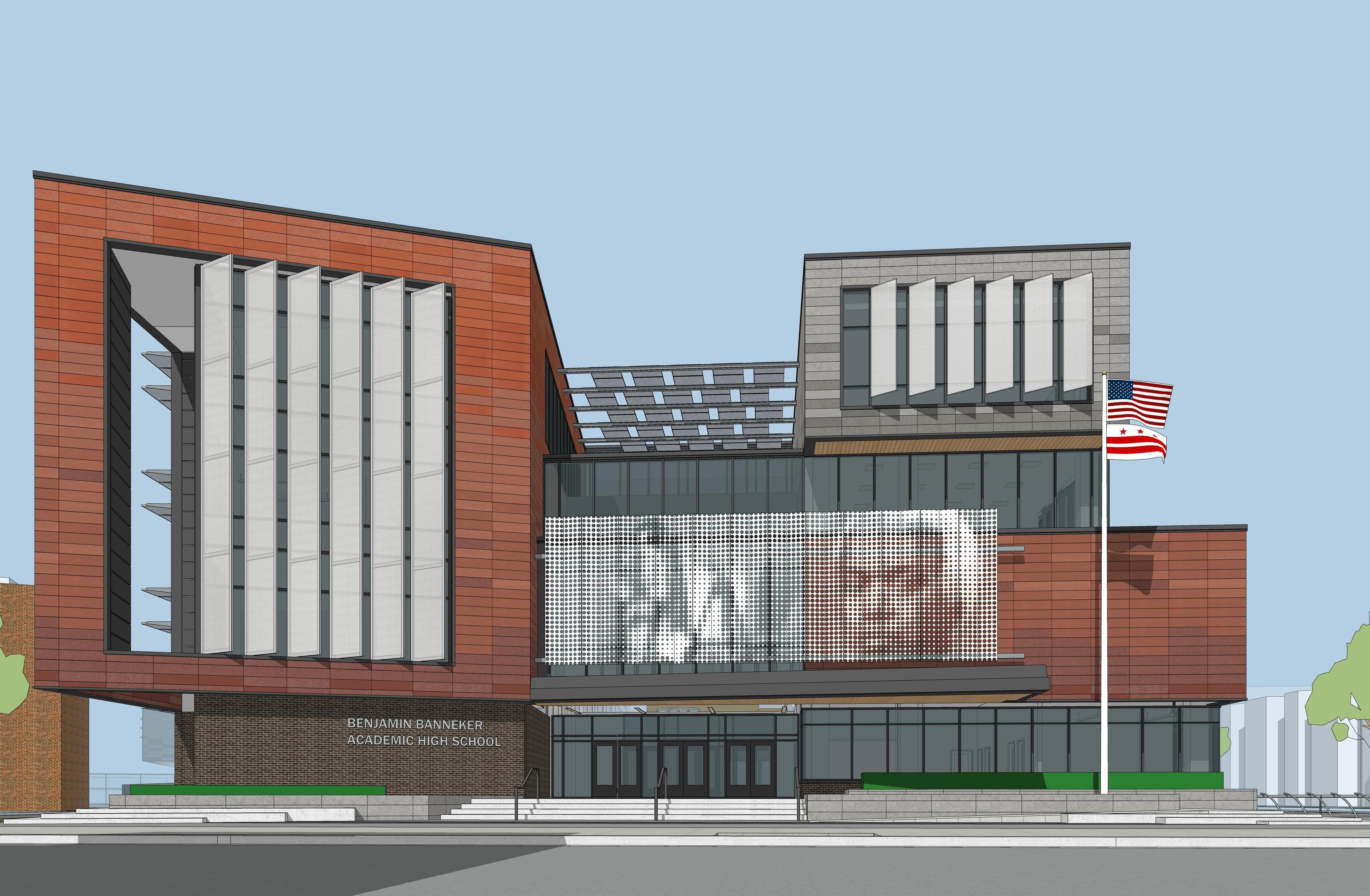 SketchUp model of Banneker Academic High School entrance. Image courtesy of Perkins Eastman.