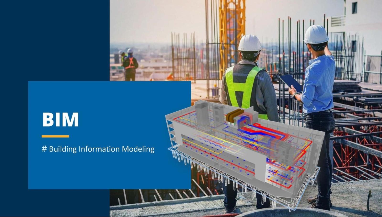 Image showing BIM and decription and people on a construction site