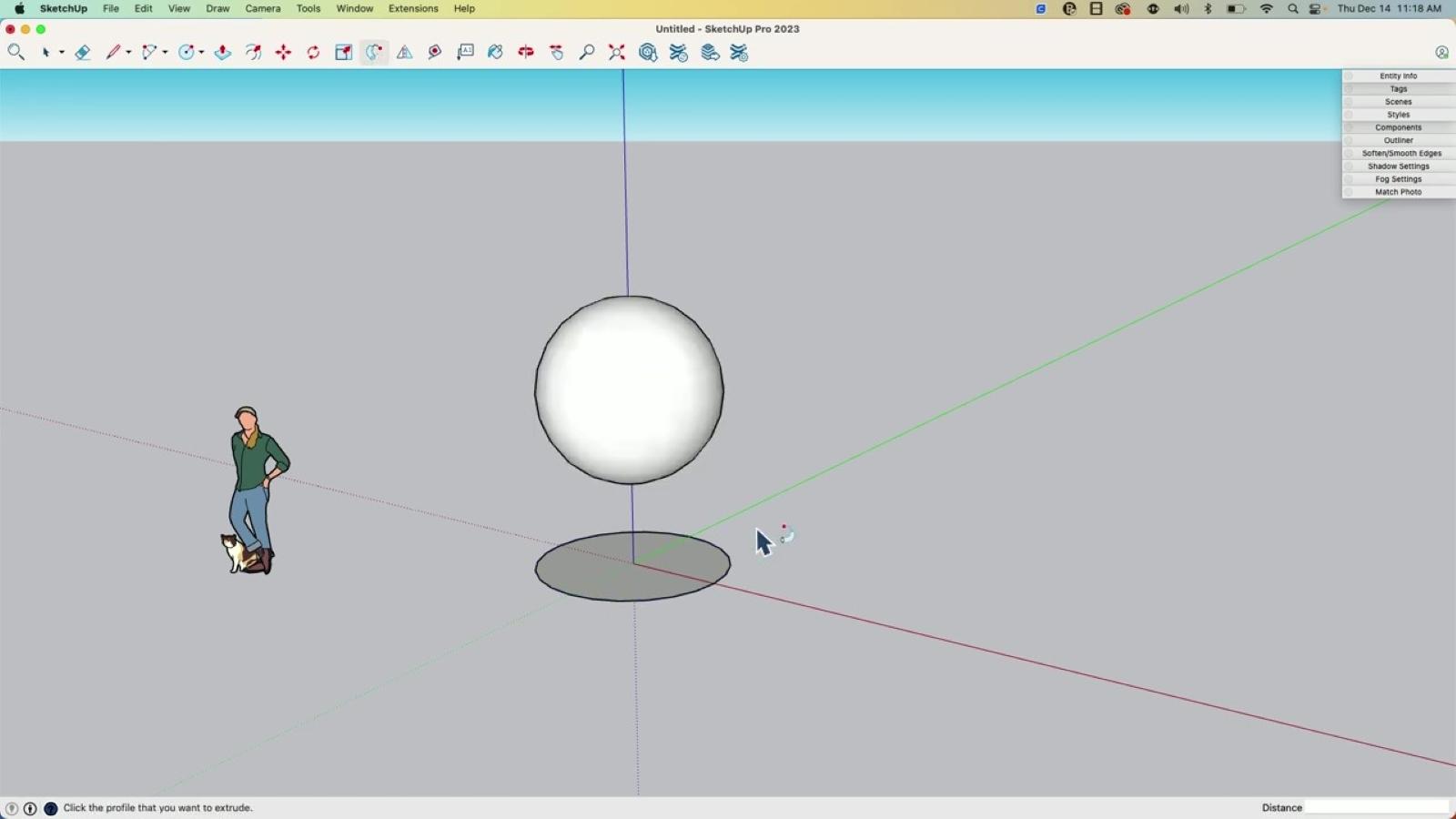 Screenshot of SketchUp UI showing a plain white sphere.