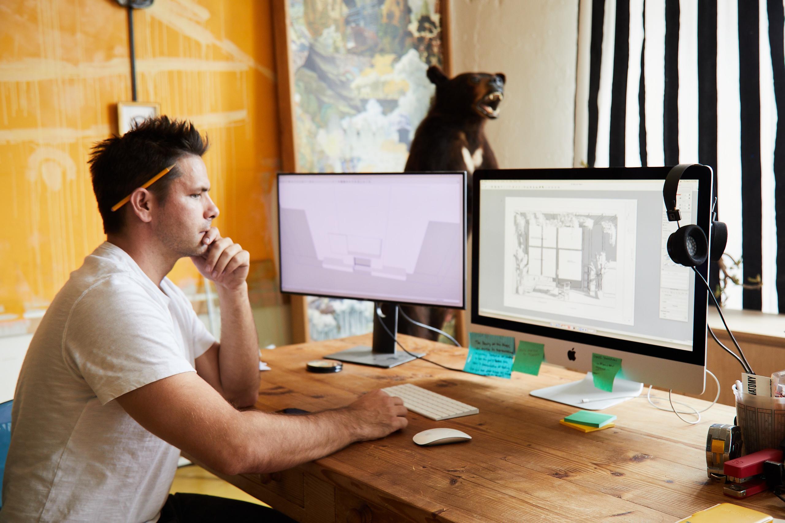 J.Pickens at a computer editing SketchUp