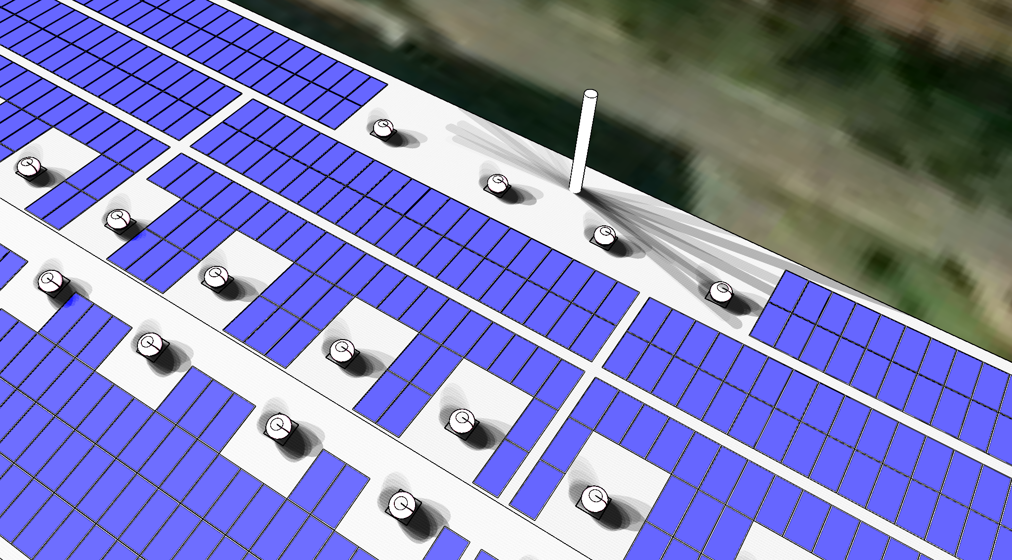 SketchUp model shows a close-up of solar panels on the roof of a building.
