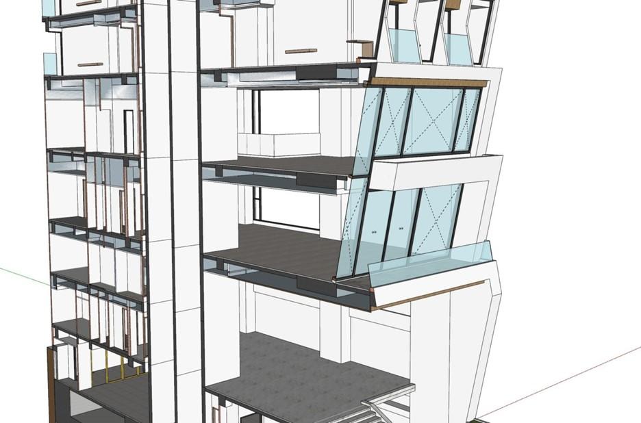 Oblique wall system 7m1 high, 77 degrees oblique angle