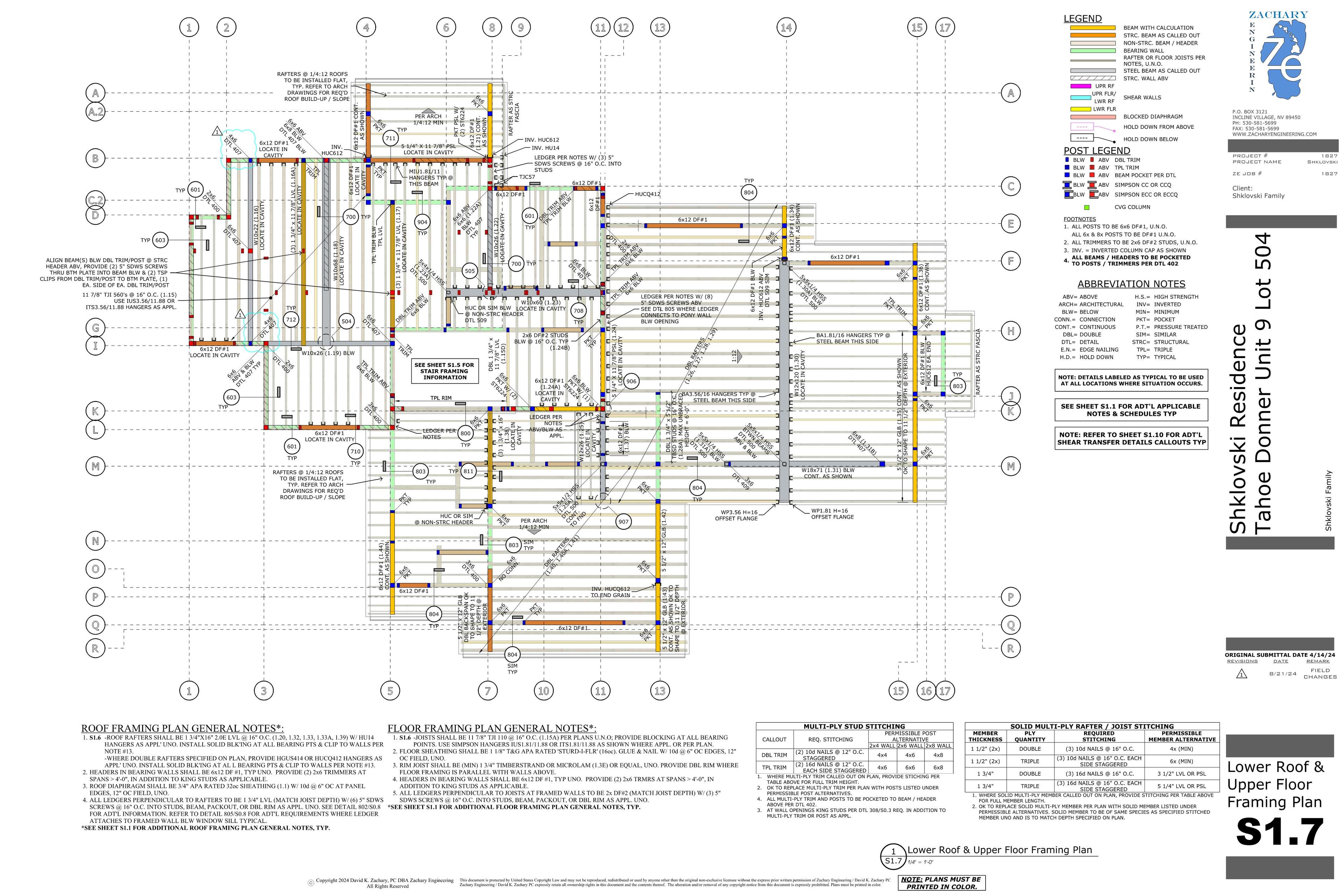 Planos estructurales de Zachary Engineering para una construcción residencial