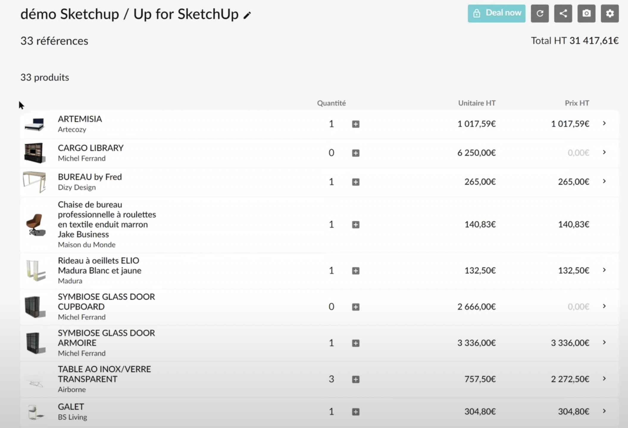 The shopping list within Up for SketchUp includes the running total price of each component, making project management easy.