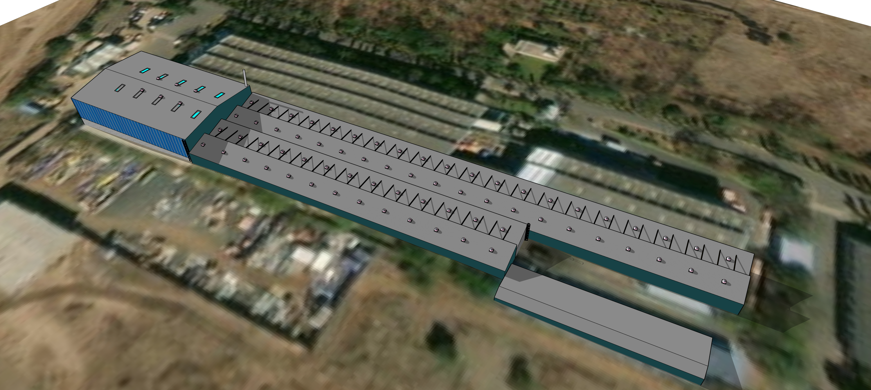 SketchUp model of the exterior of a building with solar panels.