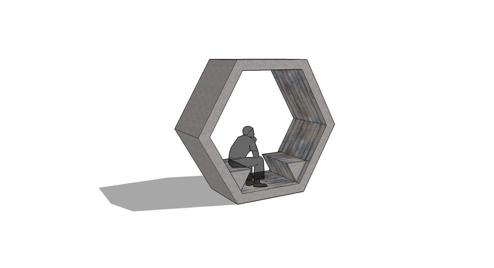 3D model of concrete and timber rings within the park