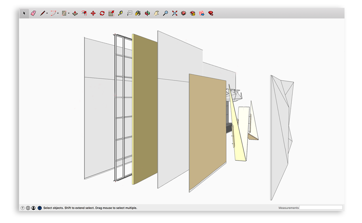 SKetchUp UI showing layers of a wall