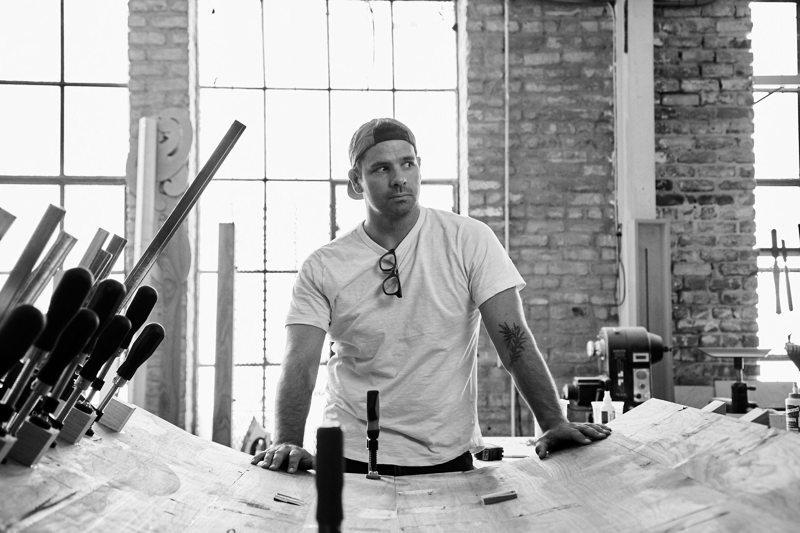 J.Pickens in his woodshop.