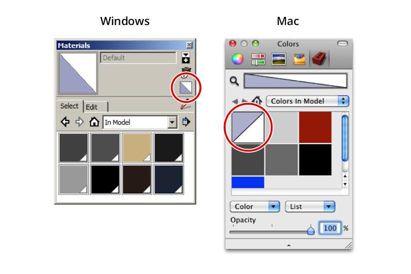 The Windows and Mac versions of the Materials Browser
