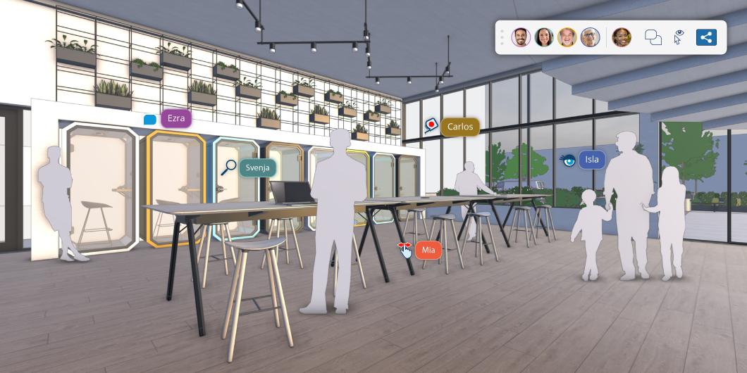 Modelo do SketchUp com ícones de usuários pairando sobre o modelo para ilustrar o novo recurso de colaboração em tempo real.