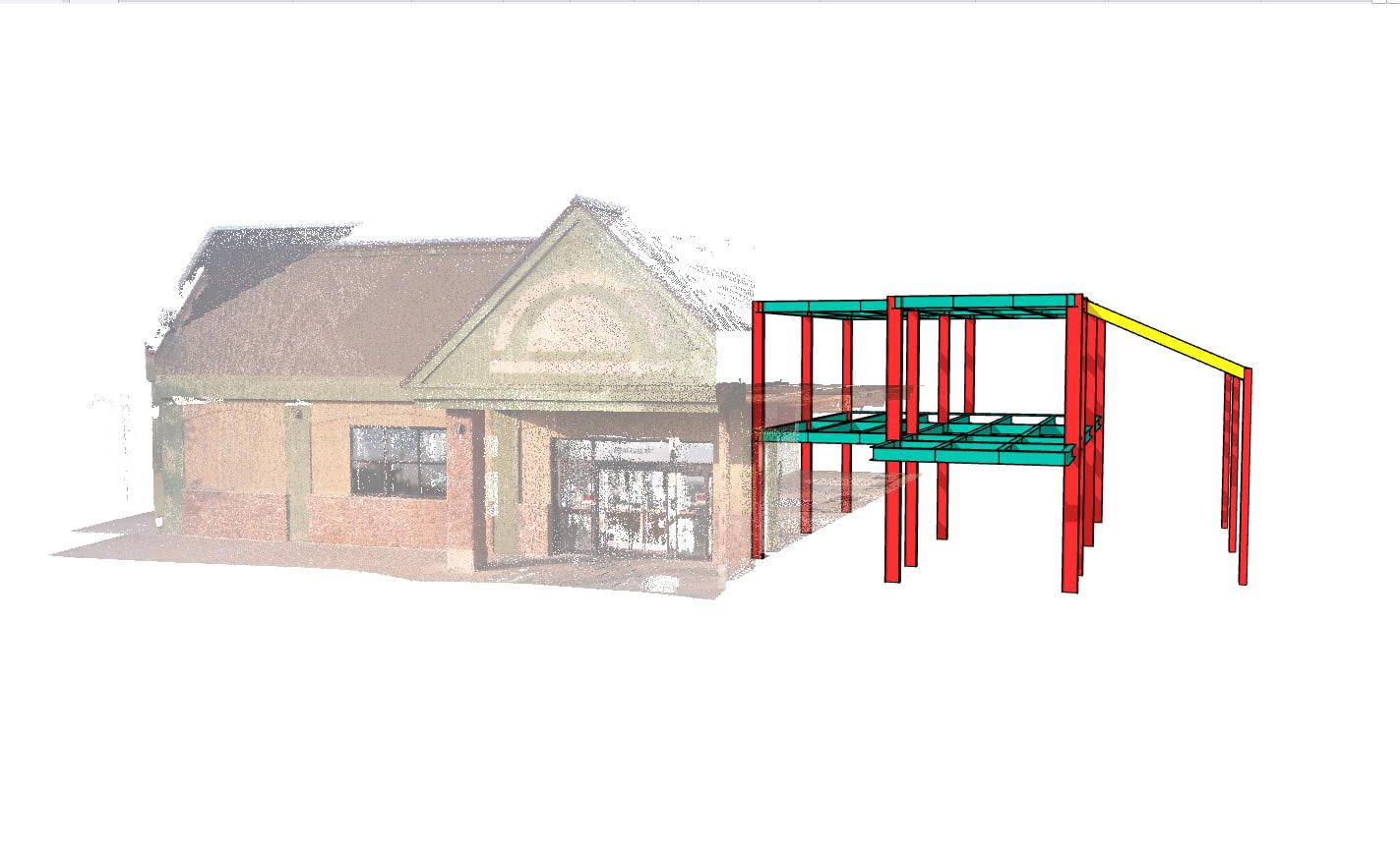 image of an IFC imported into SketchUp with a point cloud scan.