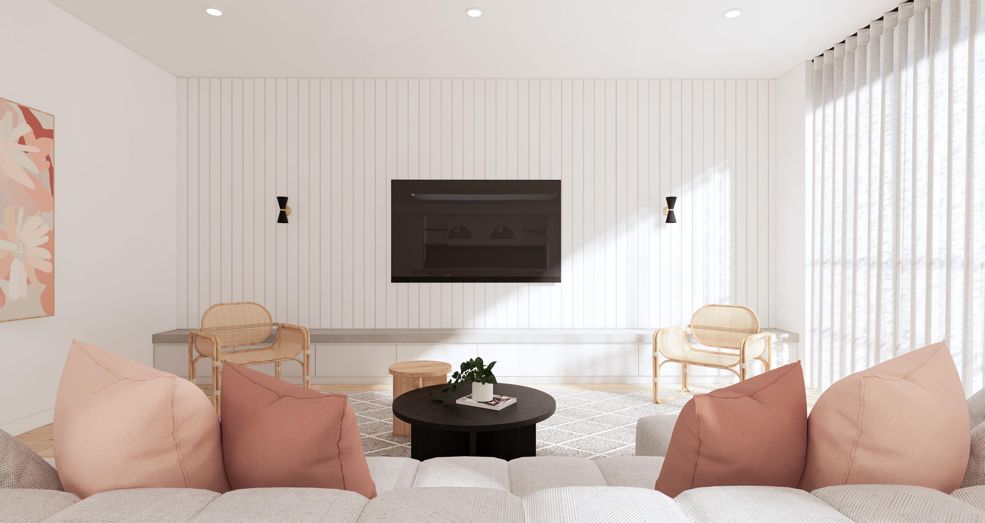 Rendering of a living room using Enscape.