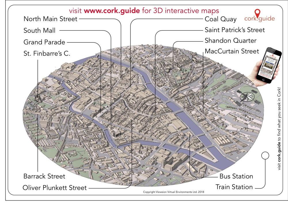 full map of Cork, Ireland created using a 3D model built in SketchUp